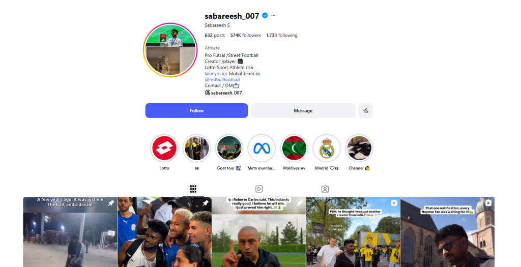 Sabareesh S Instagram account
